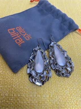 alexis bittar Silver-Tone Teardrop Statement Earrings with Gray Center